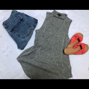 Collared V neck Grey tank